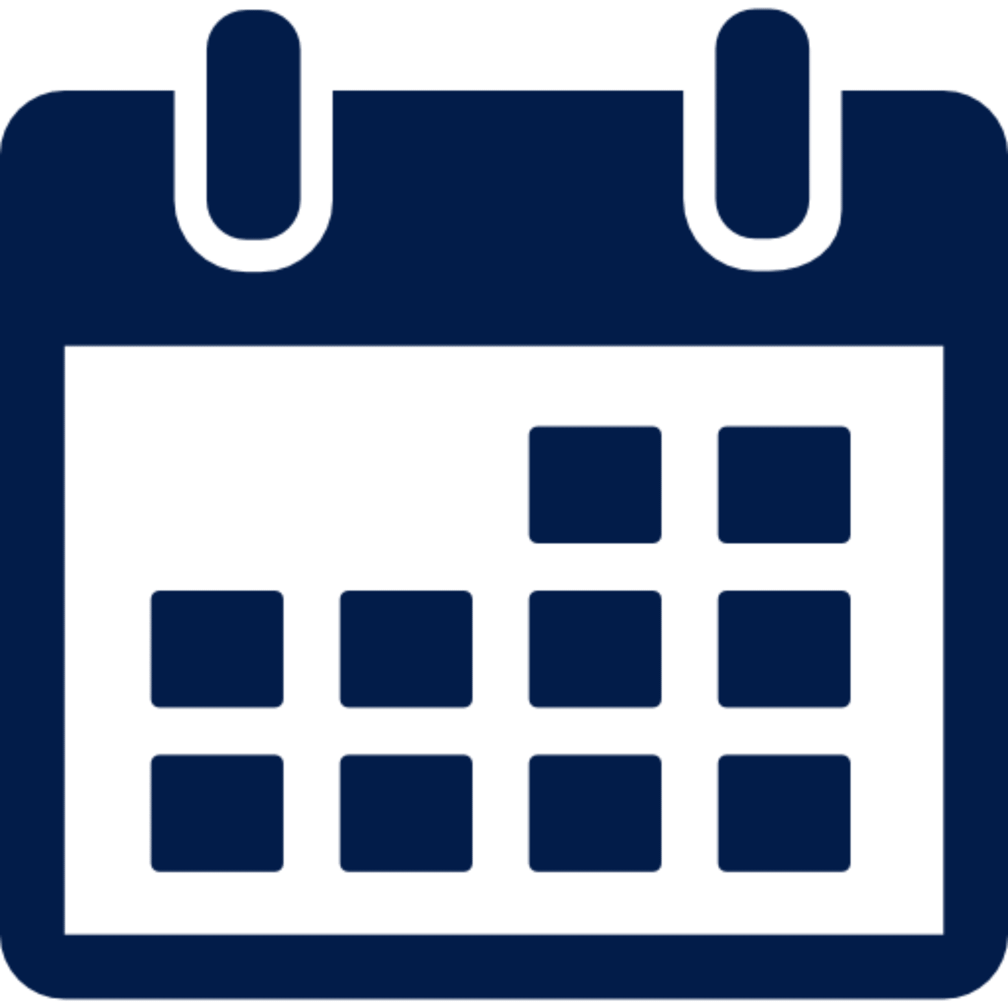 Calendar icon with grid and hanging loops.